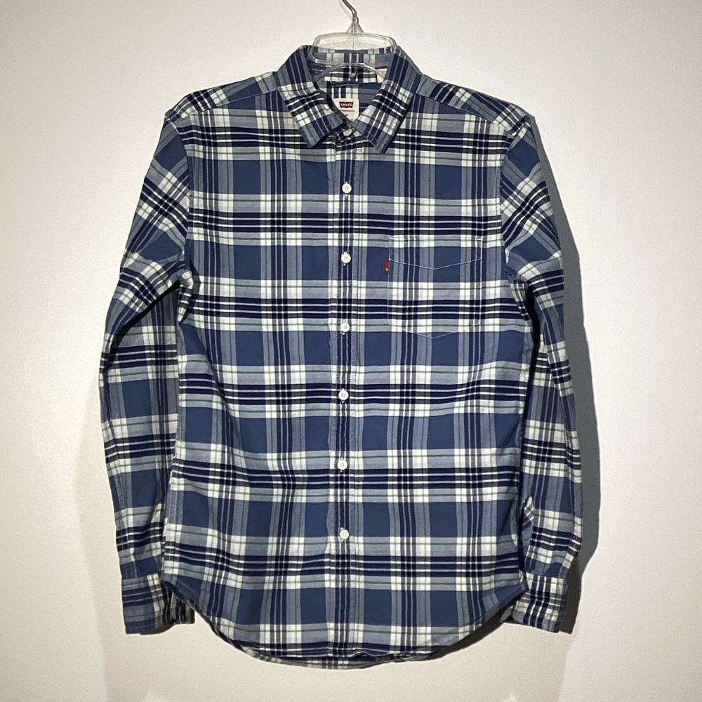 Levi's Men's Blue Plaid Button Down Button Long Sleeves Shirt